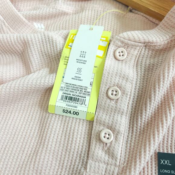 NWT All in Motion Men’s Waffle-Knit Henley Long Sleeve Shirt Light Pink XXL - Picture 5 of 6